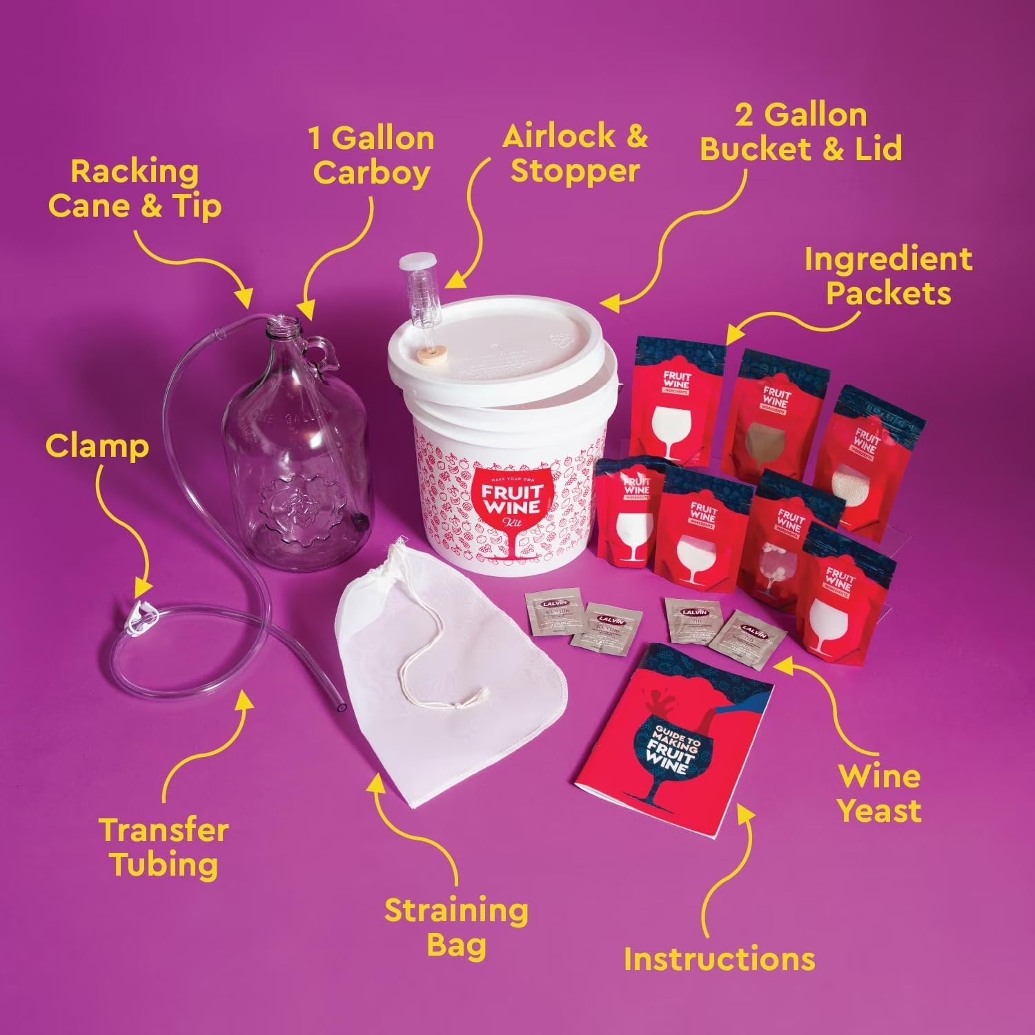 Fruit Wine Making Kit | Easy for Beginners | Use Fresh, Frozen, or Juice | Makes 20 Gallon Batches