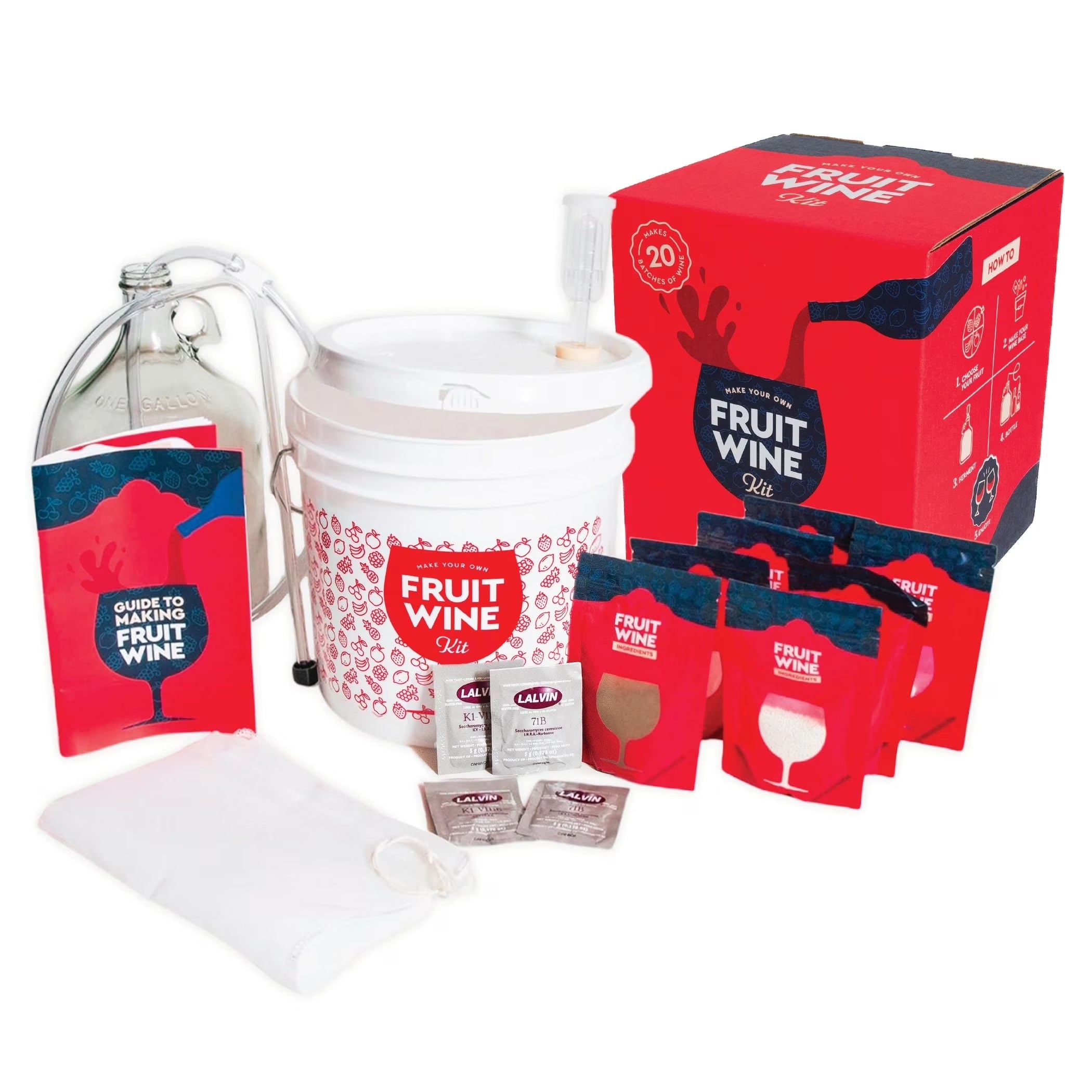 Fruit Wine Making Kit | Easy for Beginners | Use Fresh, Frozen, or Juice | Makes 20 Gallon Batches